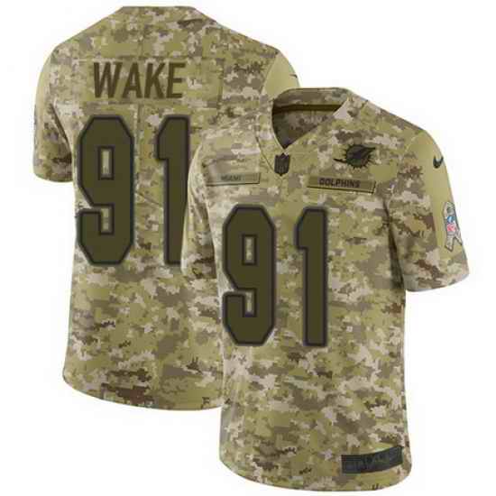 Nike Dolphins #91 Cameron Wake Camo Mens Stitched NFL Limited 2018 Salute To Service Jersey